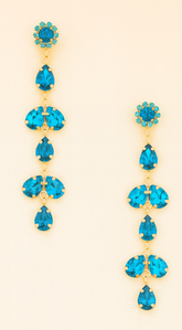 Tia Long Drop Crystal Chandelier Earrings - Blue